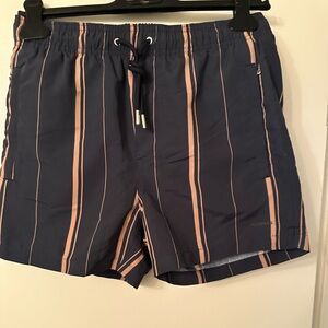 NWT $160 The Kooples NAVY Stripped SWIM SHORTS CONTRASTING LOGO Lining Mesh XS